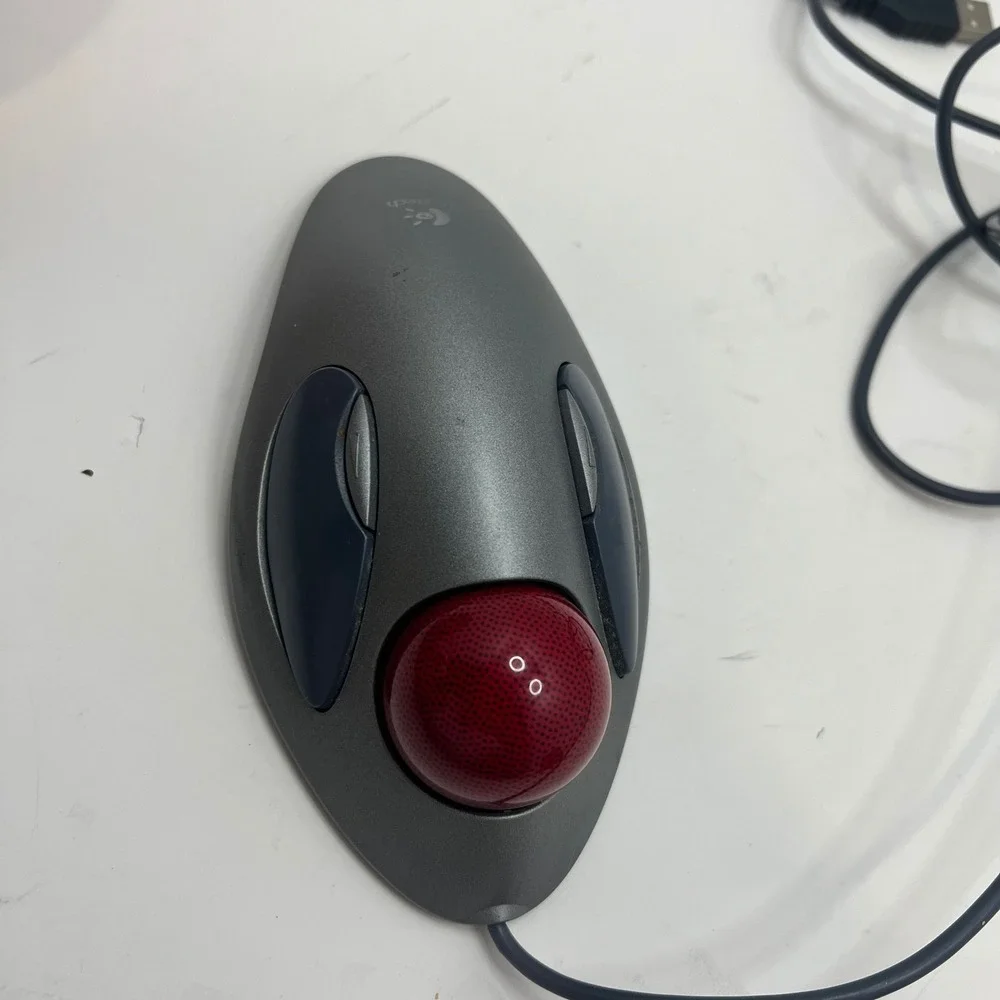Logitech Marble Mouse USB Trackball T-BC21 Grey Red Ambidextrous Wired T-BC21